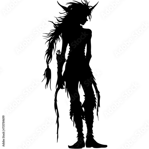 Silhouette elf or elves mythical race from game black color only