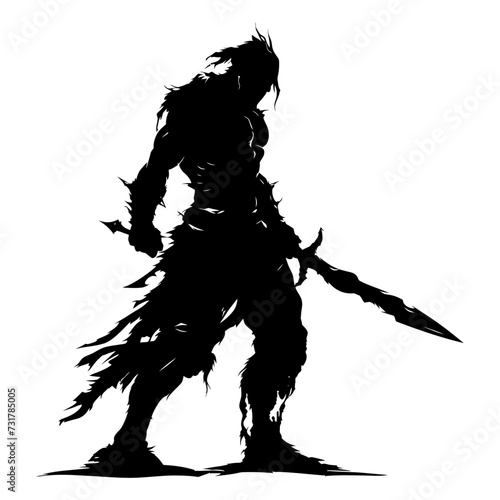 Silhouette goblin mythical race from game warrior with sword black color only