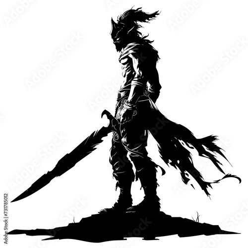 Silhouette goblin mythical race from game warrior with sword black color only