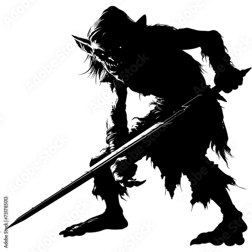 Silhouette goblin mythical race from game warrior with sword black color only