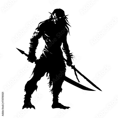 Silhouette goblin mythical race from game warrior with sword black color only