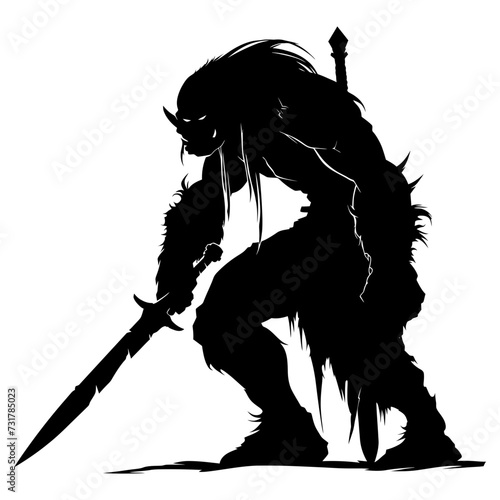 Silhouette goblin mythical race from game warrior with sword black color only