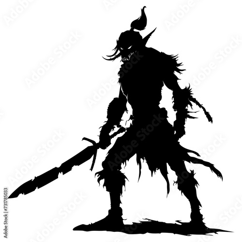 Silhouette goblin mythical race from game warrior with sword black color only