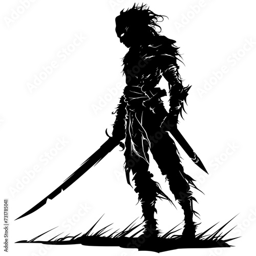 Silhouette goblin mythical race from game warrior with sword black color only