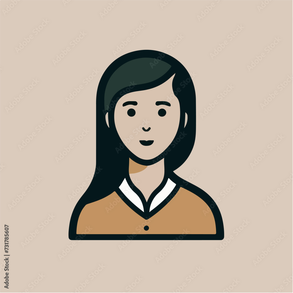 Dark-haired woman icon isolated on a pale brown background. Dark-haired woman icon isolated on a pale brown background.