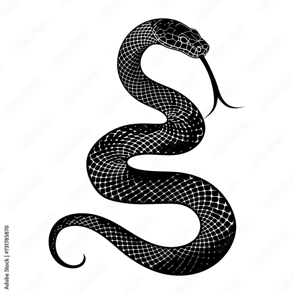 Fototapeta premium Silhouette snake black color only full body 