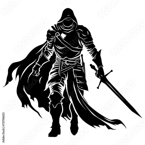 Silhouette warrior full body black color only 