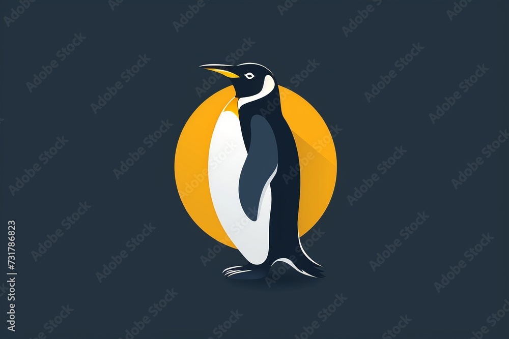 Fototapeta premium Whimsical cartoon penguin with a bright smile, serving as a high-quality animal nature icon on an isolated backdrop in a playful flat logo