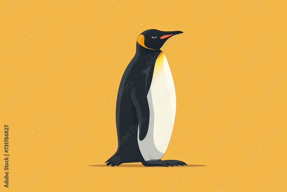 Fototapeta premium Whimsical cartoon penguin with a bright smile, serving as a high-quality animal nature icon on an isolated backdrop in a playful flat logo