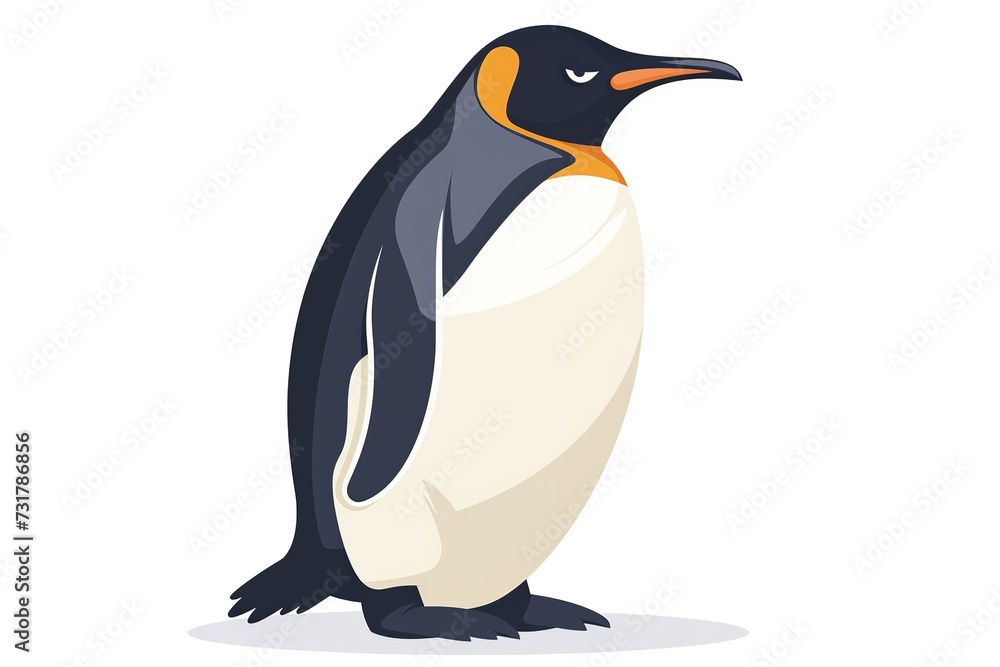 Fototapeta premium Whimsical cartoon penguin with a bright smile, serving as a high-quality animal nature icon on an isolated backdrop in a playful flat logo