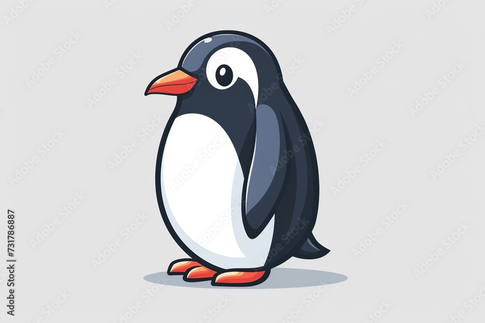 Fototapeta premium Whimsical cartoon penguin with a bright smile, serving as a high-quality animal nature icon on an isolated backdrop in a playful flat logo