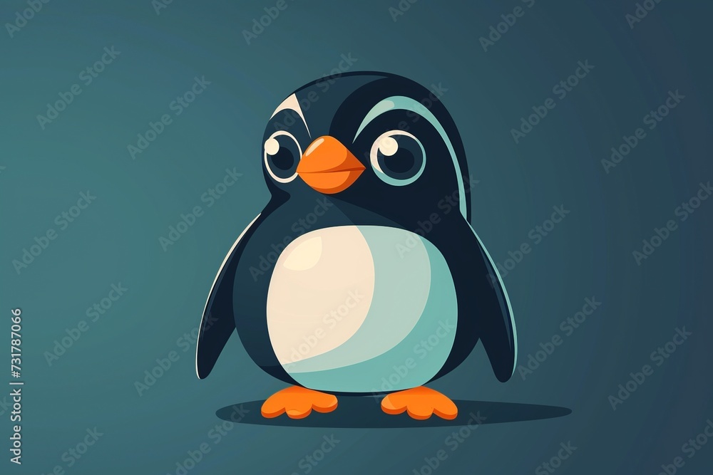 Fototapeta premium Whimsical cartoon penguin with a bright smile, serving as a high-quality animal nature icon on an isolated backdrop in a playful flat logo