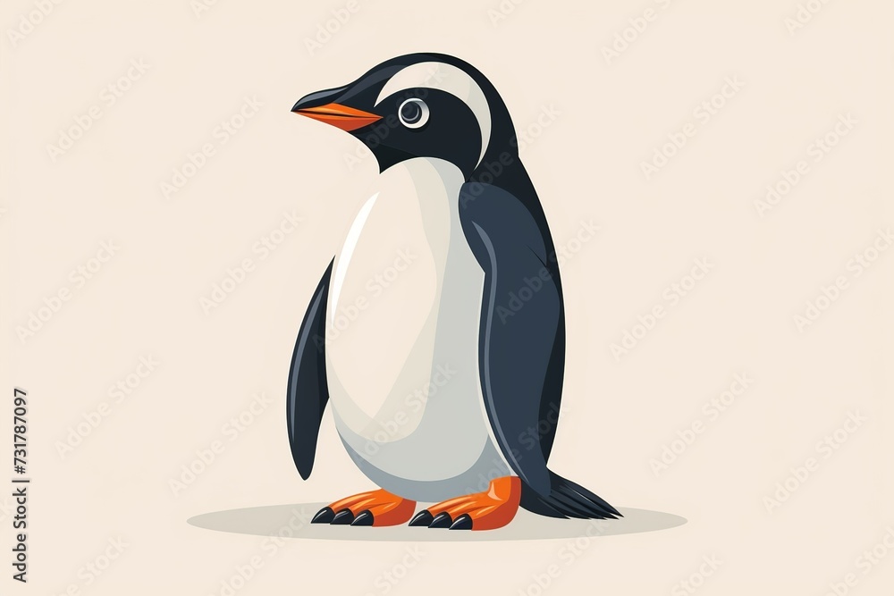 Obraz premium Whimsical cartoon penguin with a bright smile, serving as a high-quality animal nature icon on an isolated backdrop in a playful flat logo