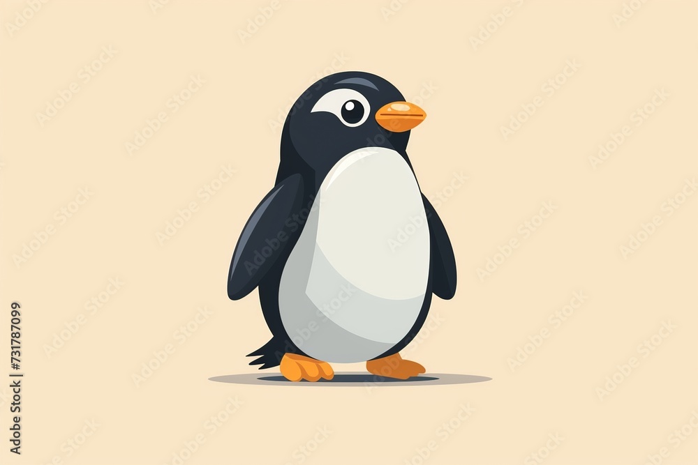 Fototapeta premium Whimsical cartoon penguin with a bright smile, serving as a high-quality animal nature icon on an isolated backdrop in a playful flat logo