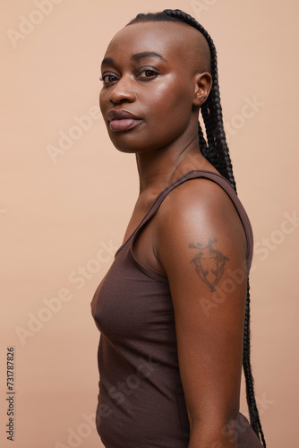 Portrait of beautiful woman with mohawk hair