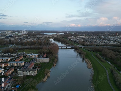 Aerial view of a picturesque town with a river. Dordrecht, Netherlands.