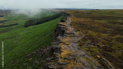 Drone shot of a Stanage Edge in the peak district Derbyshire UK photo