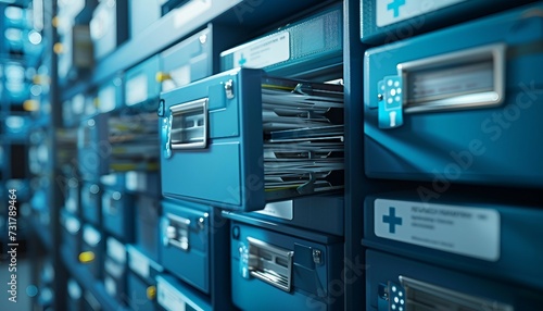 Secure Healthcare Document Storage, Illustrate the importance of secure document storage in healthcare with an image showcasing encrypted digital archives, AI 