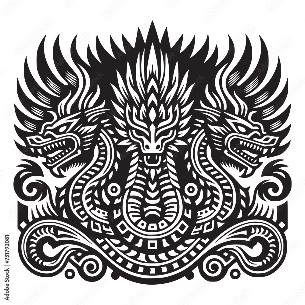 ancient art of dragon with style of maya tribe scripture of wall mythical vector illustration