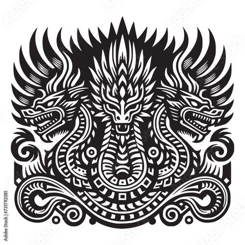 ancient art of dragon with style of maya tribe scripture of wall mythical vector illustration