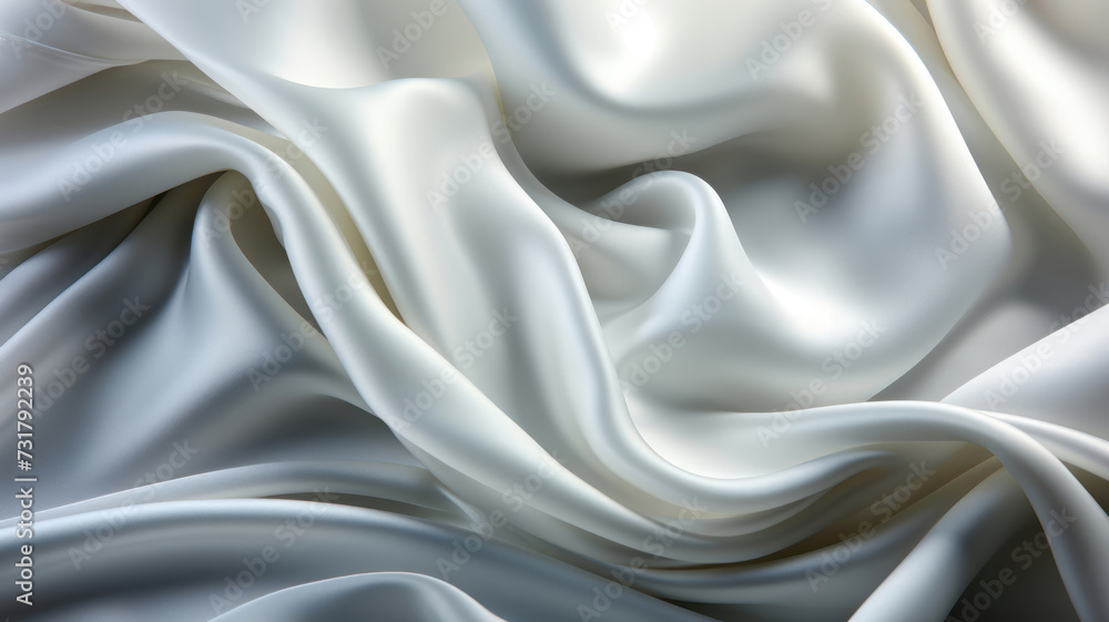 Fototapeta premium Abstract white luxurious wavy fabric satin silk background. Beautiful background luxury cloth with drapery and wavy folds