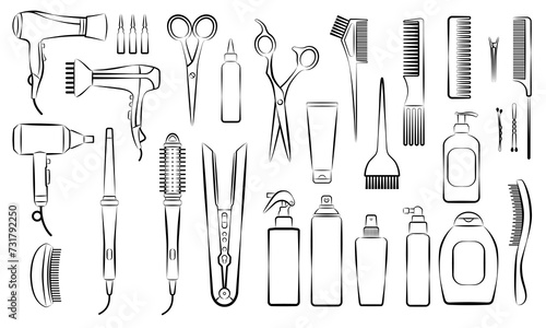 1443_Collection of professional hair dresser cosmetics, tools and equipment