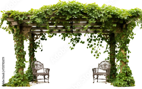 Gazebo Park Pergola with Climbing Vines Isolated on Transparent Background PNG.