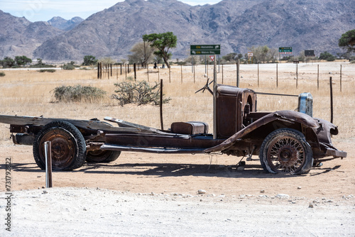 Old and unroadworthy cars in the Namib Desert have become a special tourist attraction in Namibia photo