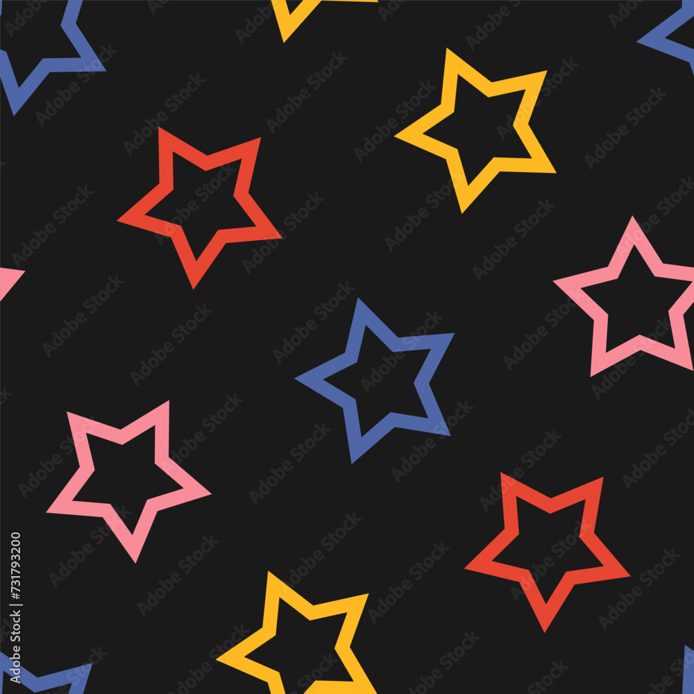 Black seamless pattern with colorful stars Black seamless pattern with colorful stars