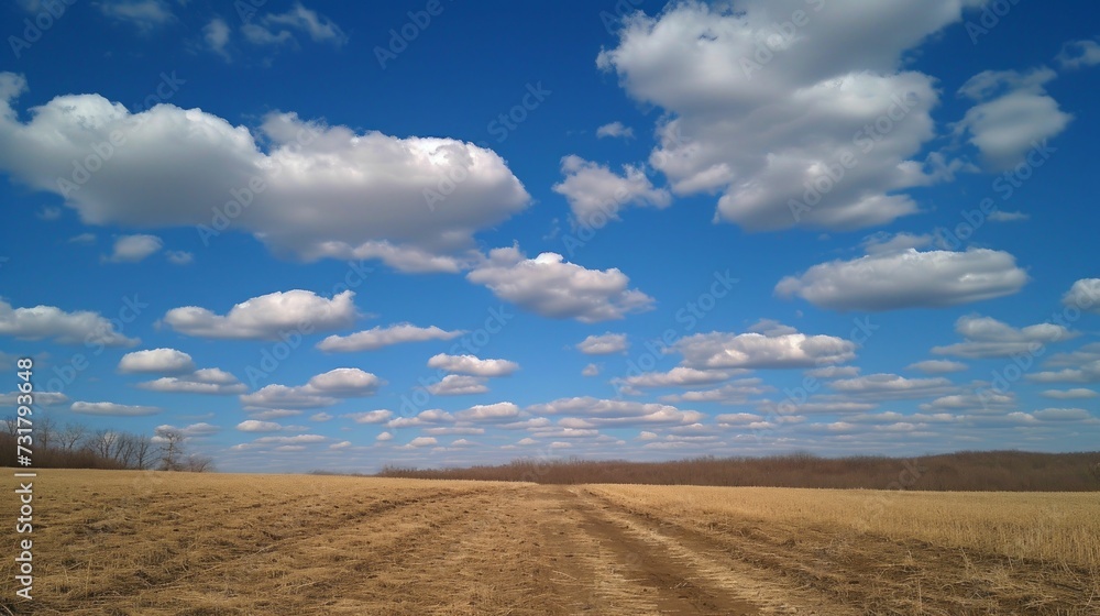 The azure dome speckled with fluffy clouds, barely-there horizon, spring's freshness The azure dome speckled with fluffy clouds, barely-there horizon, spring's freshness