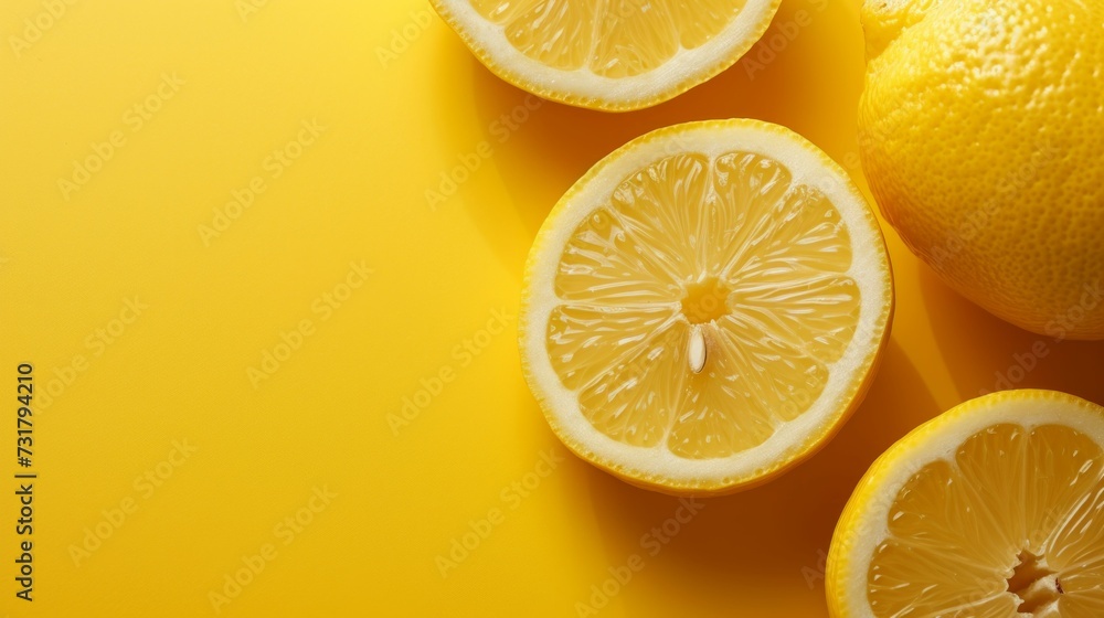 Lemon slice centerpiece against a vibrant yellow background Lemon slice centerpiece against a vibrant yellow background
