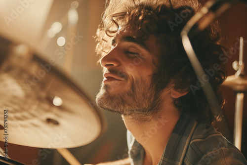 Photo of male happy showing love to drums photo