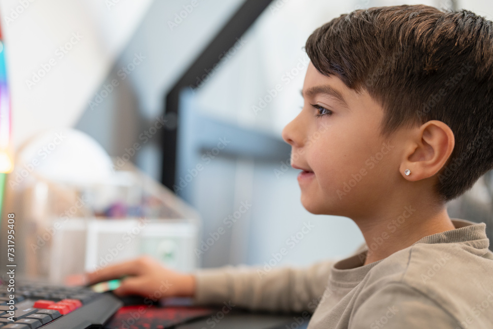Boy (6-7) using computer at home Boy (6-7) using computer at home