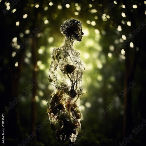 Floral figure of a woman in the forest.