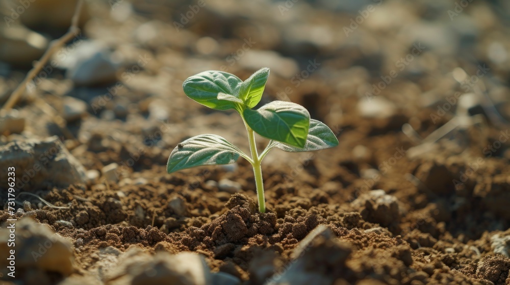 Sprouting green seedling, earthy brown soil, concept of new life Sprouting green seedling, earthy brown soil, concept of new life