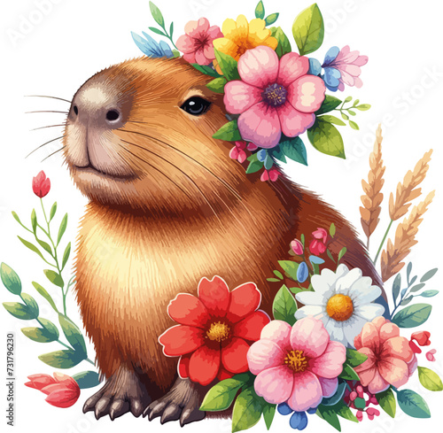 country Capybara with flowers