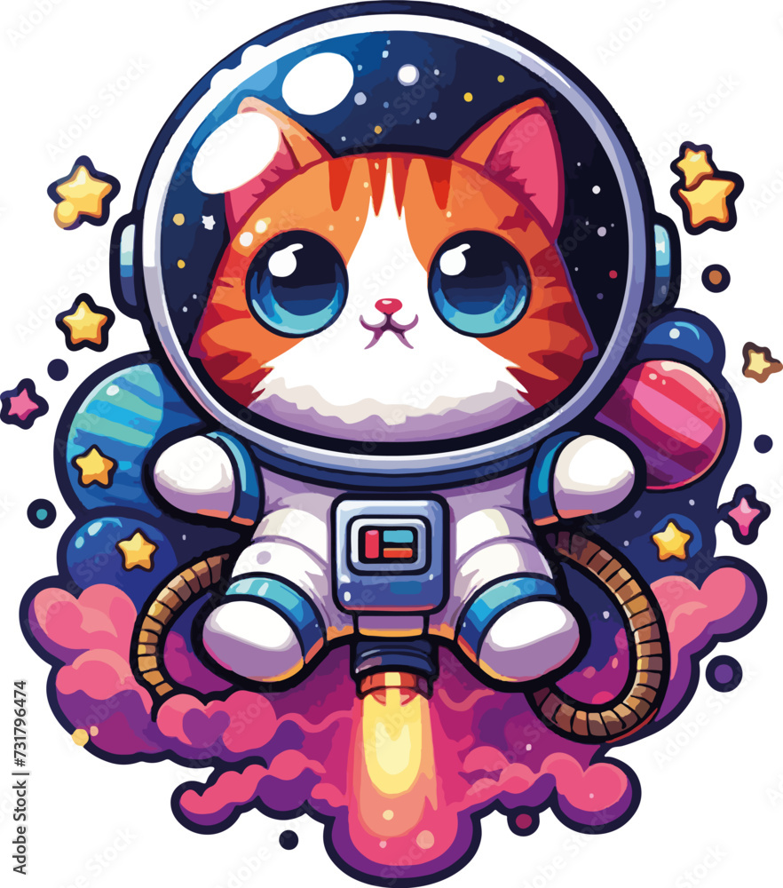 Obraz premium cartoon cat in the space