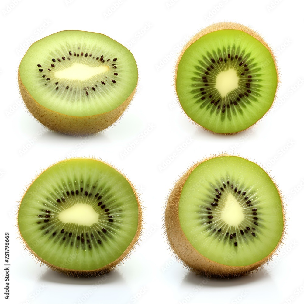 Fototapeta premium Kiwi fruit in different views on white background