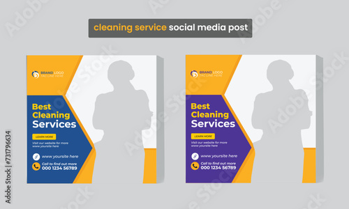 cleaning service social media post template and office, home and hotel cleaning