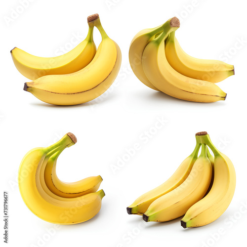 Banana in different views on white background