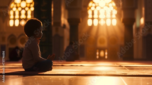 child engaged in prayer in the mosque