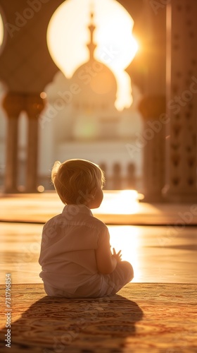 child engaged in prayer in the mosque
