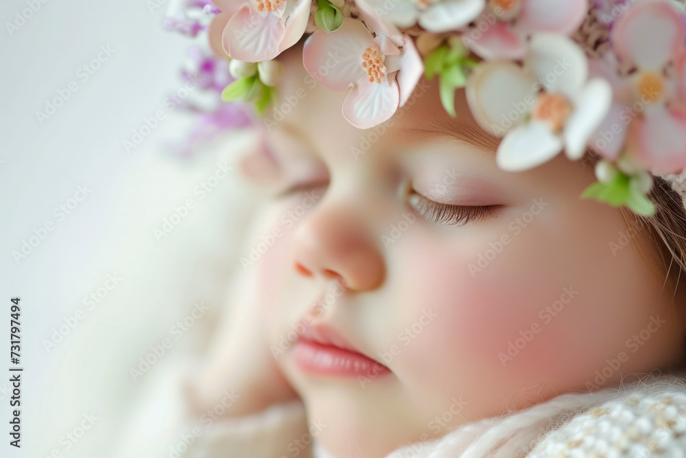 Close-up portrait of a beautiful sleeping baby on white. Close-up portrait of a beautiful sleeping baby on white.