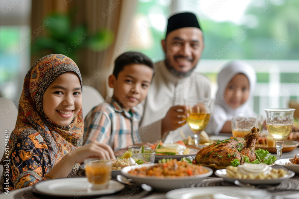 Photo of an Islamic family eating together