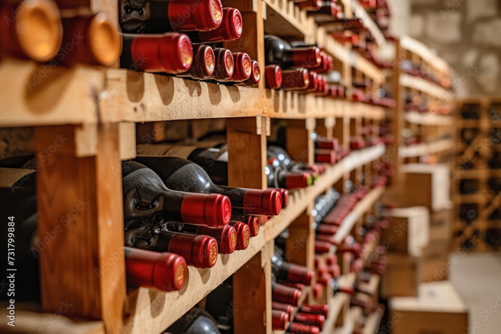 Close-up of wine rack storage