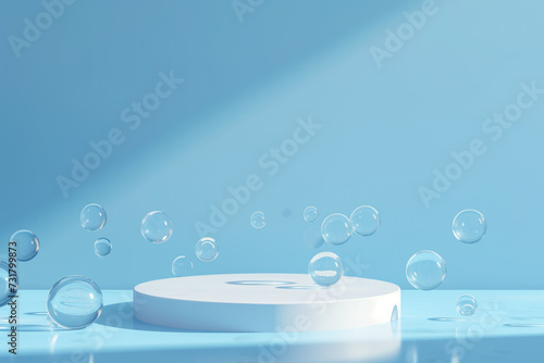 Abstract product display with underwater bubbles photo