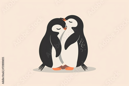Two penguins hug each other, illustration vector