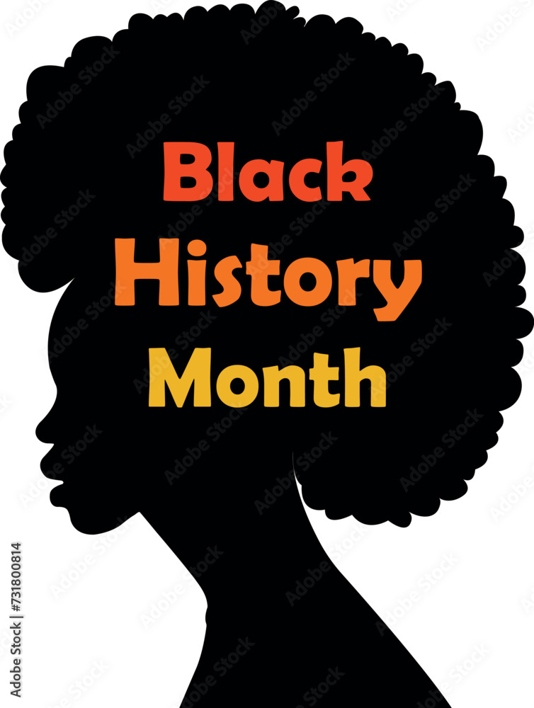 Vector poster of black history month on a white background. A drawing in red and yellow colors with an African girl accessories on a white background. Graphic illustration of the EPS 10 postcard