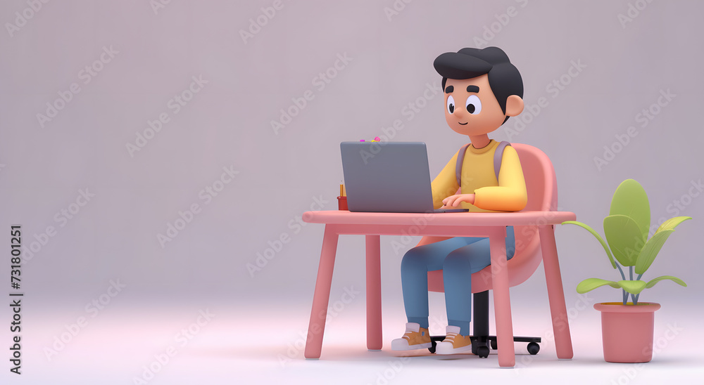 Fototapeta premium 3d rendering male characters working at desk with laptop