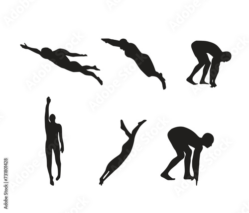 Free vector hand drawn man swimming silhouette set